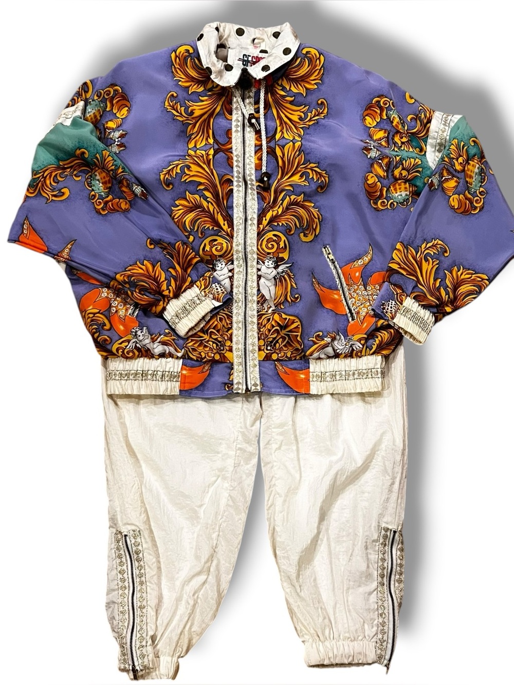VTG 90s GF Sport Tracksuit Sz M Periwinkle Gold White Zip Ankle Pockets D-2